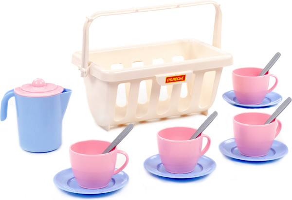 Изображение товара Набор игрушечной посуды Полесье Сафари с корзинкой / 95619