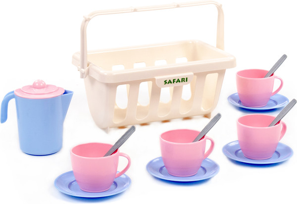 Изображение товара Набор игрушечной посуды Полесье Сафари с корзинкой / 95619