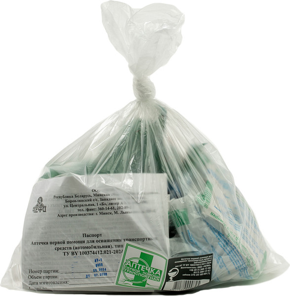 Изображение товара Аптечка автомобильная Чефи В полиэтиленовом пакете (новая комплектация)