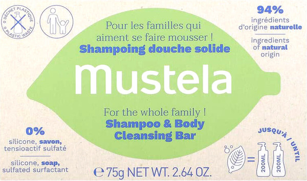 Изображение товара Мыло твердое Mustela Шампунь и очищающее мыло для тела (75г)