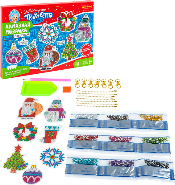 Изображение товара Набор для творчества Bondibon Алмазная мозаика блестящая. Брелоки. С Новым Годом / ВВ6193