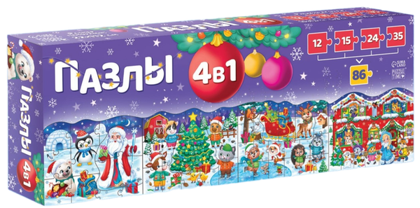 Изображение товара Набор пазлов Puzzle Time Сказка в Новогоднюю ночь. 4 в 1 / 10297487 (86эл)