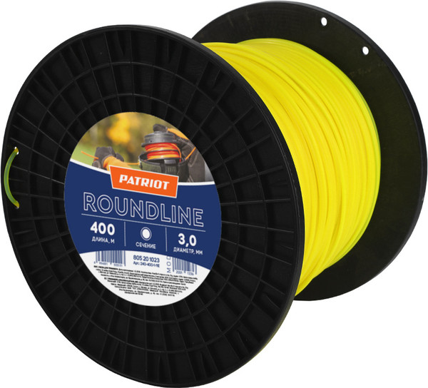 Изображение товара Леска для триммера PATRIOT Roundline D 3.0мм L 400м (400м, круглая, желтый)