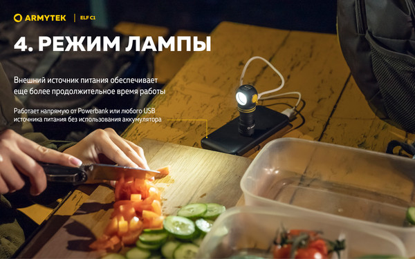 Изображение товара Фонарь Armytek Elf C1 USB-C Warm / F05003W