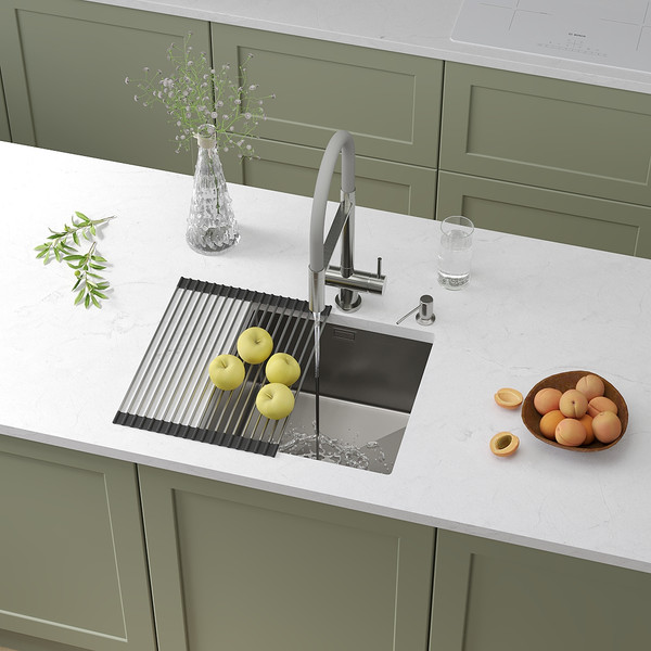 Изображение товара Мойка кухонная Roxen Uno 560210-44 под столешницу с ролл-матом и дозатором (сатин)