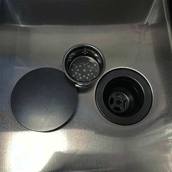 Изображение товара Мойка кухонная Roxen Uno 560210-44B PVD под столешницу с ролл-матом и дозатором (графит)