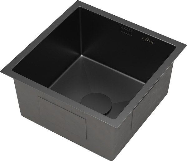 Изображение товара Мойка кухонная Roxen Uno 560210-44B PVD под столешницу с ролл-матом и дозатором (графит)