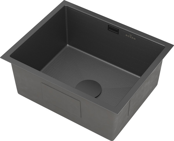 Изображение товара Мойка кухонная Roxen Uno 560210-54BS PVD под столешницу с ролл-матом и дозатором (графит текстурный)