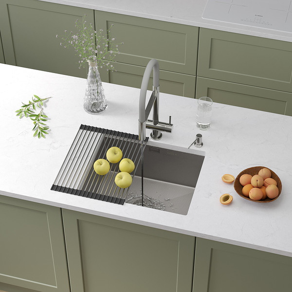 Изображение товара Мойка кухонная Roxen Uno 560210-54S под столешницу с ролл-матом и дозатором (сатин текстурный)