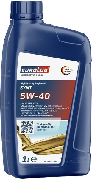 Изображение товара Моторное масло EUROLUB Synt 5W-40 API SN/CF / 316001 (1л)