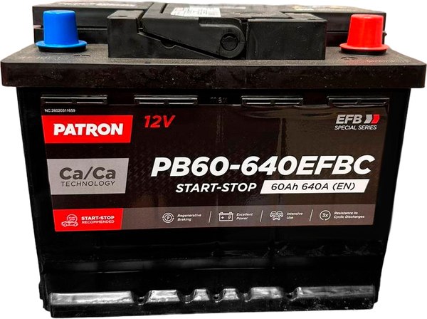 Изображение товара Автомобильный аккумулятор Patron EFB PB60-640EFBC (60 А/ч)
