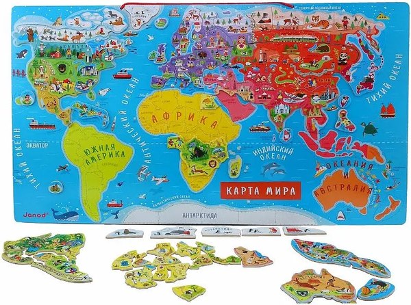 Изображение товара Развивающая игра Janod Карта мира с магнитными пазлами J05483