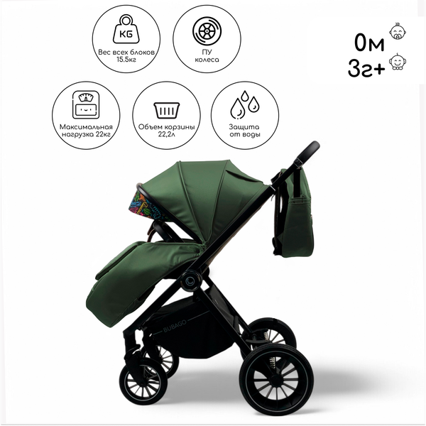 Изображение товара Детская универсальная коляска Bubago Bloom 2 в 1 / BG 134-3  (зеленый)