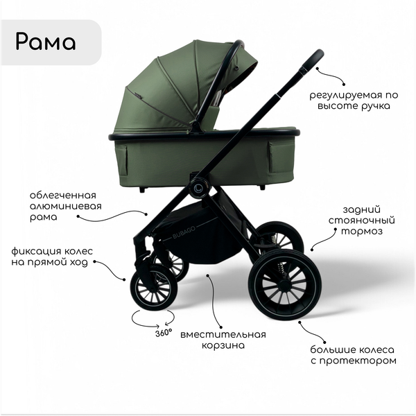 Изображение товара Детская универсальная коляска Bubago Bloom 2 в 1 / BG 134-3  (зеленый)