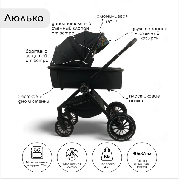 Изображение товара Детская универсальная коляска Bubago Bloom 2 в 1 / BG 134-1 (черный)