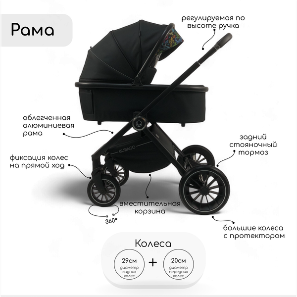 Изображение товара Детская универсальная коляска Bubago Bloom 2 в 1 / BG 134-1 (черный)