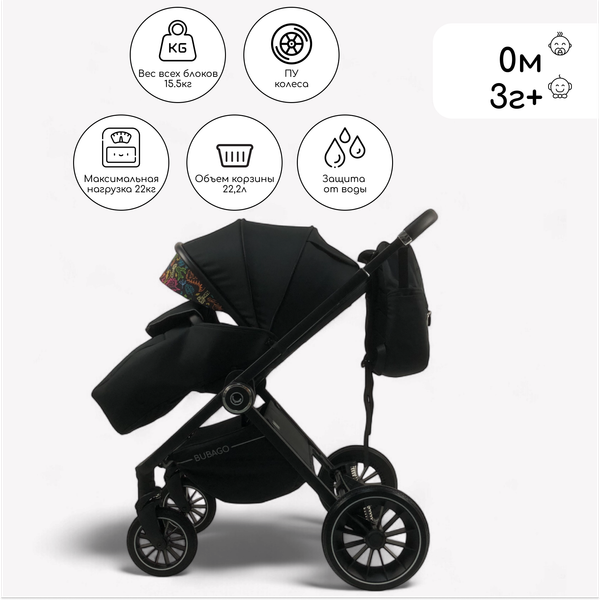 Изображение товара Детская универсальная коляска Bubago Bloom 2 в 1 / BG 134-1 (черный)