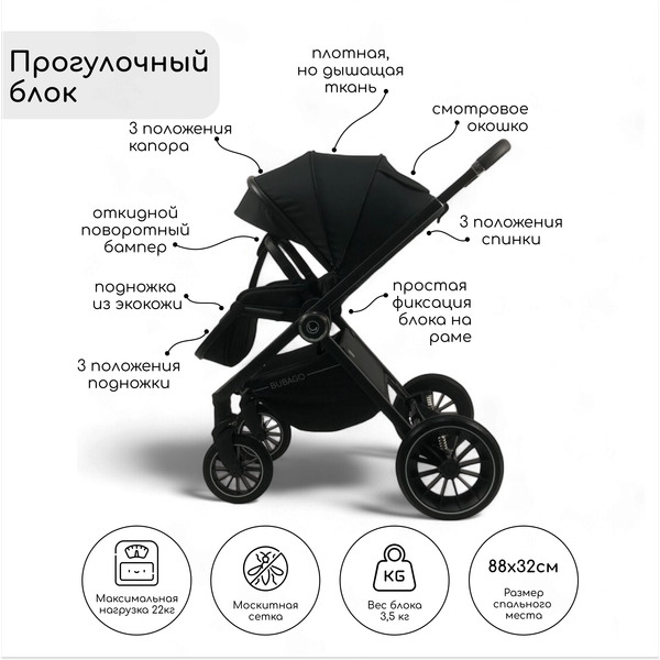 Изображение товара Детская универсальная коляска Bubago Bloom 2 в 1 / BG 134-1 (черный)