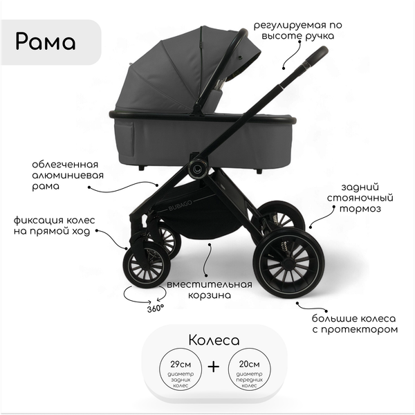 Изображение товара Детская универсальная коляска Bubago Bloom 2 в 1 / BG 134-2 (серый)