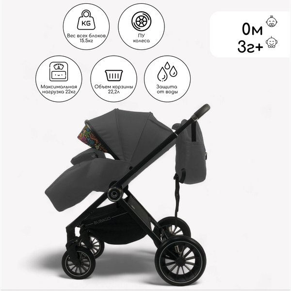 Изображение товара Детская универсальная коляска Bubago Bloom 2 в 1 / BG 134-2 (серый)