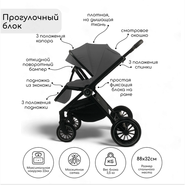 Изображение товара Детская универсальная коляска Bubago Bloom 2 в 1 / BG 134-2 (серый)