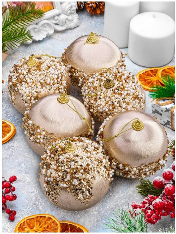 Изображение товара Набор шаров новогодних Elan Gallery Жемчужная россыпь / 970117 (шампань)