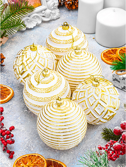 Изображение товара Набор шаров новогодних Elan Gallery Золотой винтаж С эффектом старины / 970124 (шампань)