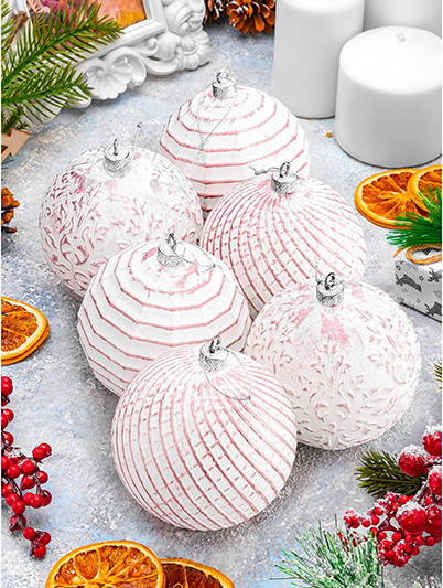 Изображение товара Набор шаров новогодних Elan Gallery Винтаж С эффектом старины / 970128 (розовый)