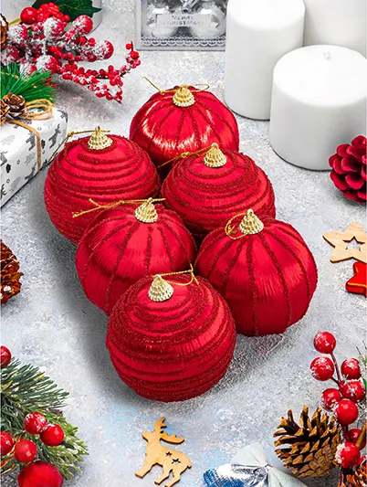 Изображение товара Набор шаров новогодних Elan Gallery Полоски / 970135 (красный)