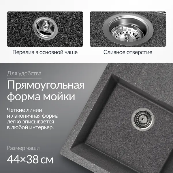 Изображение товара Мойка кухонная Saniteco Fama (графит)