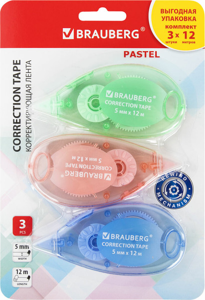 Изображение товара Корректор для текста Brauberg Pastel / 271252 (3шт)