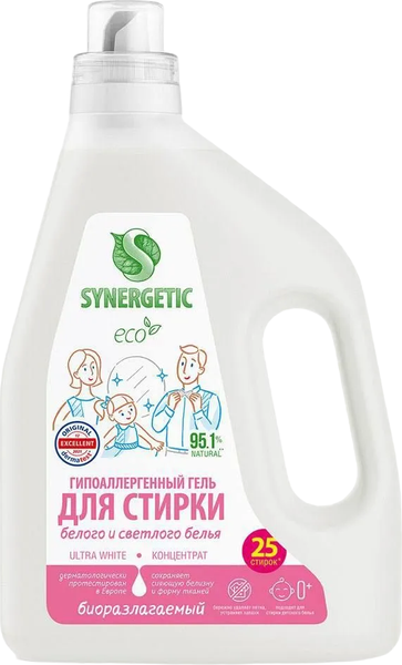 Изображение товара Гель для стирки Synergetic Ultra White отбеливающий (1.5л)
