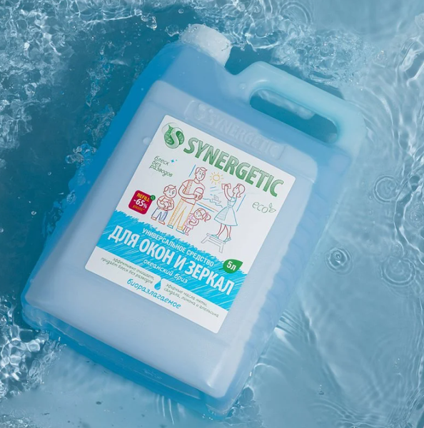 Изображение товара Средство для мытья стекол Synergetic Биоразлагаемое. Океанский бриз (5л)