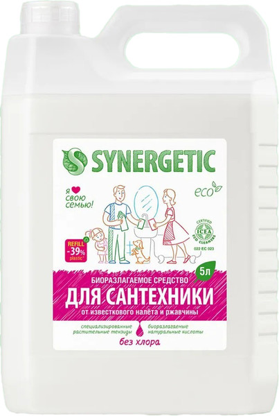 Изображение товара Чистящее средство для ванной комнаты Synergetic Для мытья сантехники кислотное, биоразлагаемое (5л)