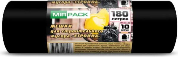 Изображение товара Пакеты для мусора Mirpack Стройка 180л 70мкм / 9170623 (10шт, черный)