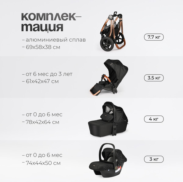 Изображение товара Детская универсальная коляска Tomix Walker Lux 3 в 1 / BD101TRIPLLUX (Black/Rose Gold)