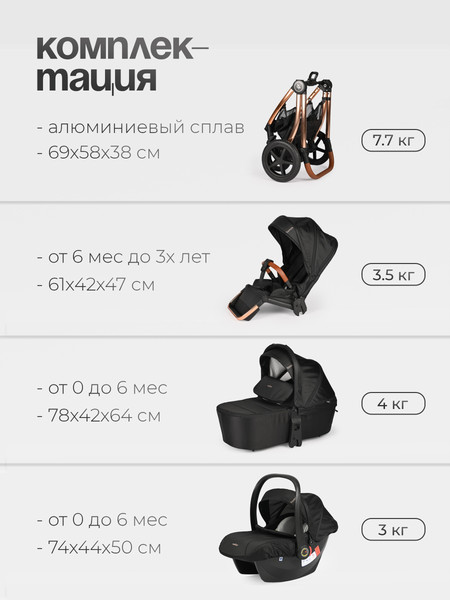 Изображение товара Детская универсальная коляска Tomix Walker Lux 3 в 1 / BD101TRIPLLUX (Black/Rose Gold)