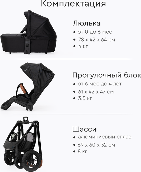 Изображение товара Детская универсальная коляска Tomix Walker Lux 2 в 1 / BD101BLUX (Black/Shinny Black)