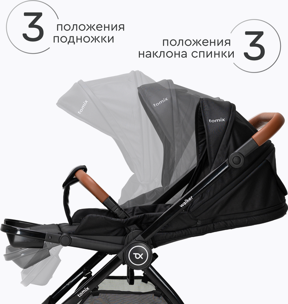Изображение товара Детская универсальная коляска Tomix Walker Lux 2 в 1 / BD101BLUX (Black/Shinny Black)