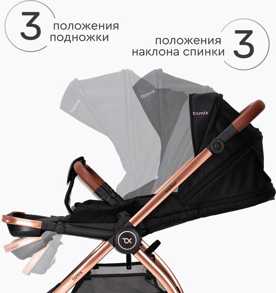 Изображение товара Детская универсальная коляска Tomix Walker Lux 2 в 1 / BD101BLUX (Black/Rose Gold)