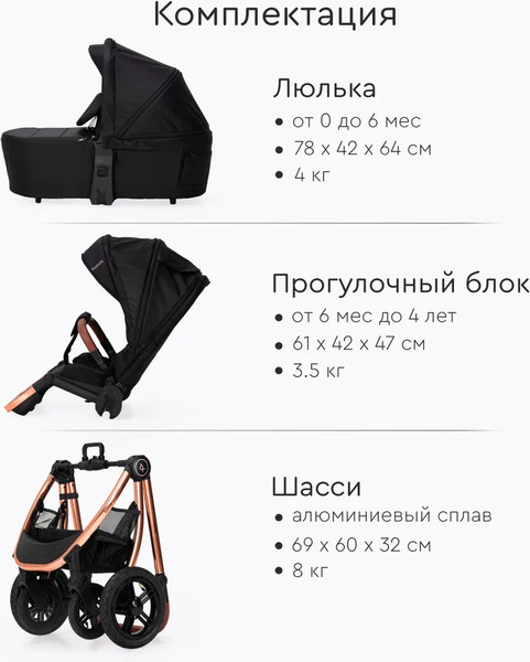 Изображение товара Детская универсальная коляска Tomix Walker Lux 2 в 1 / BD101BLUX (Black/Rose Gold)