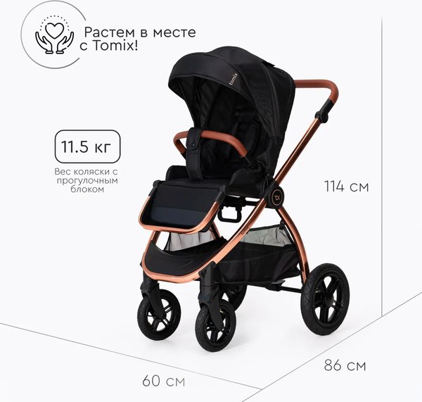 Изображение товара Детская универсальная коляска Tomix Walker Lux 2 в 1 / BD101BLUX (Black/Rose Gold)