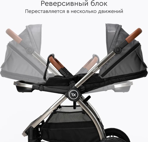 Изображение товара Детская универсальная коляска Tomix Walker Lux 2 в 1 / BD101BLUX (Grey/Dark Grey)