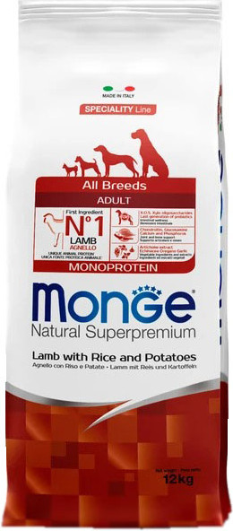 Изображение товара Сухой корм для собак Monge Speciality Line Monoprotein с ягненком, рисом и картофелем (12кг)