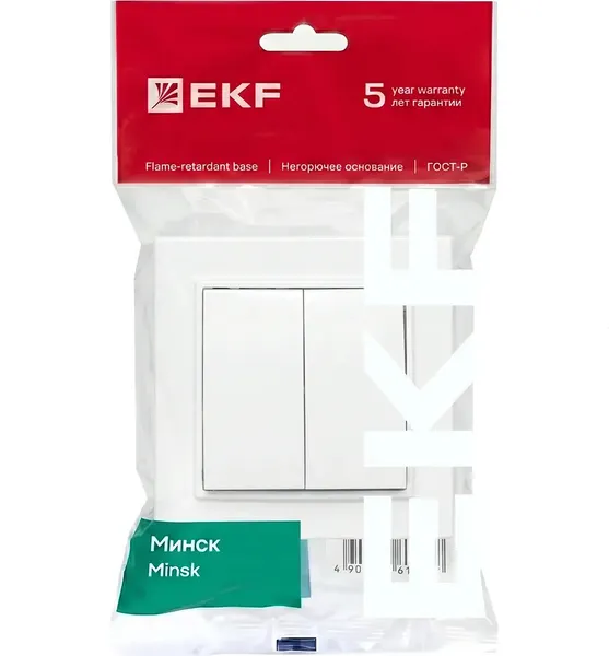 Изображение товара Выключатель EKF Минск СП 2кл 10А / ERV10-023-10 (белый)