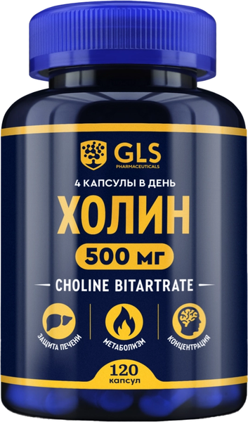 Изображение товара Витамин GLS Pharmaceuticals Холин №120 (в капсулах по 400мг)