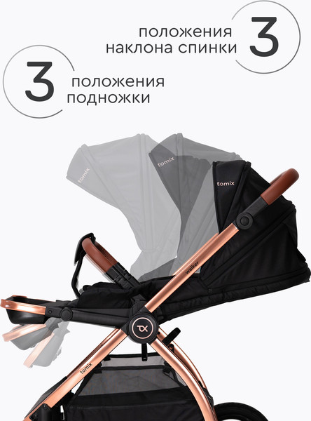 Изображение товара Детская прогулочная коляска Tomix Walker Lux Single / BD101SINGLLUX (Black/Rose Gold)