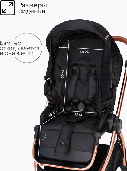 Изображение товара Детская прогулочная коляска Tomix Walker Lux Single / BD101SINGLLUX (Black/Rose Gold)