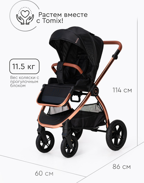 Изображение товара Детская прогулочная коляска Tomix Walker Lux Single / BD101SINGLLUX (Black/Rose Gold)