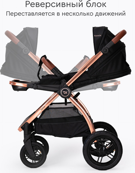 Изображение товара Детская прогулочная коляска Tomix Walker Lux Single / BD101SINGLLUX (Black/Rose Gold)